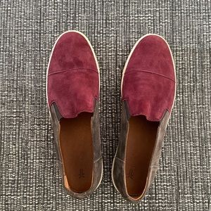 Frye maroon and grey slip on sneakers